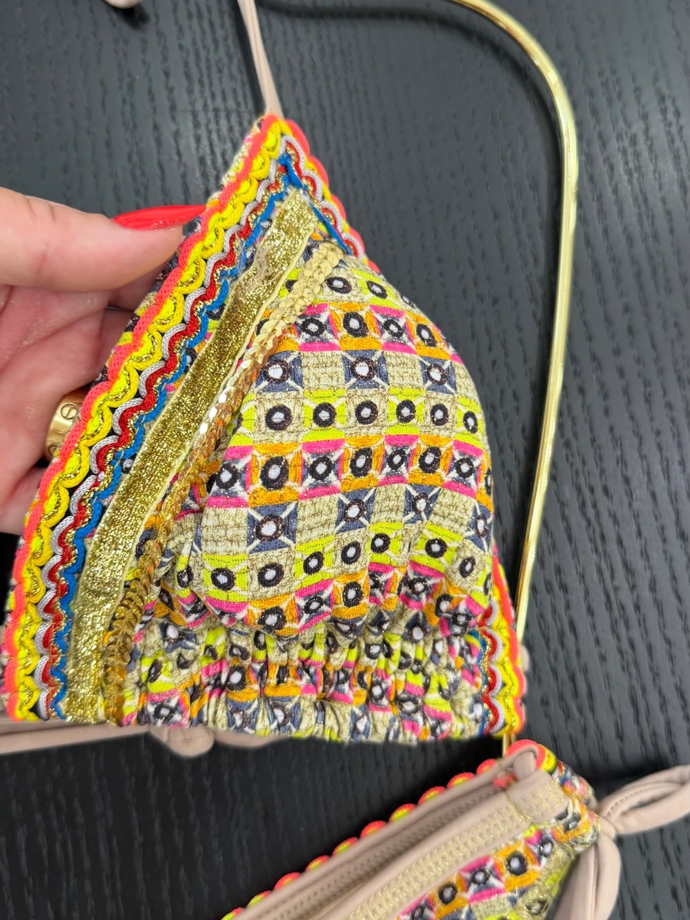 Yellow Multi-Color Embroidered Triangle Bikini - Picture 3 of 16